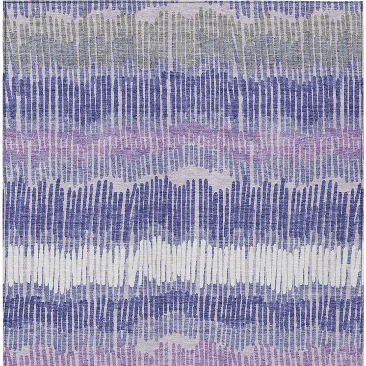 10' X 14' Purple And Gray Striped Washable Indoor Outdoor Area Rug
