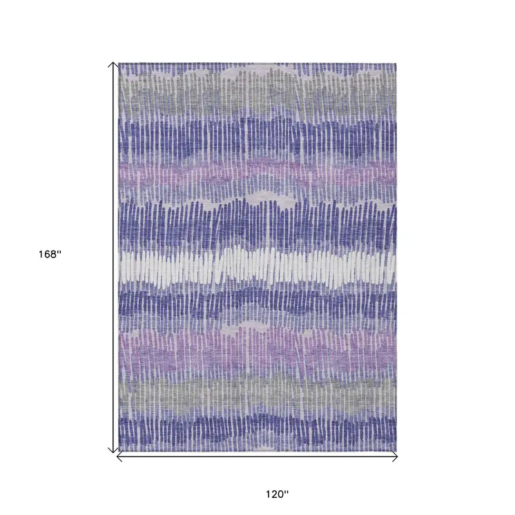 10' X 14' Purple And Gray Striped Washable Indoor Outdoor Area Rug