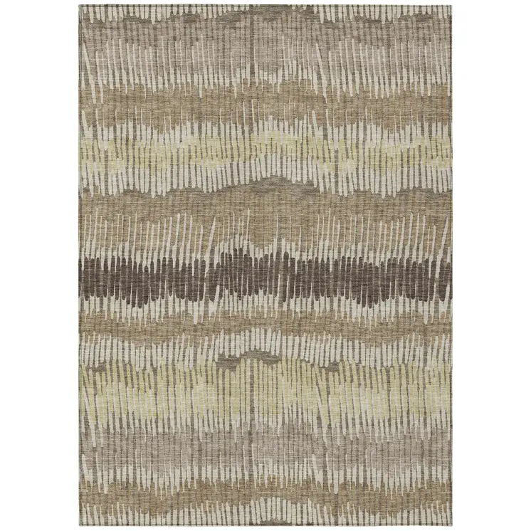3' X 5' Taupe Brown And Beige Striped Washable Indoor Outdoor Area Rug