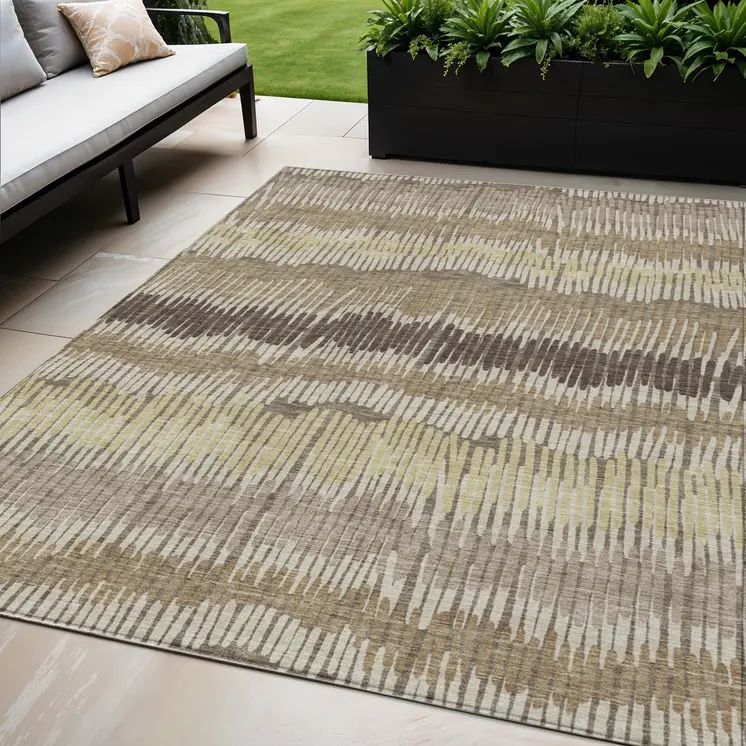 5' X 8' Taupe Brown And Beige Striped Washable Indoor Outdoor Area Rug