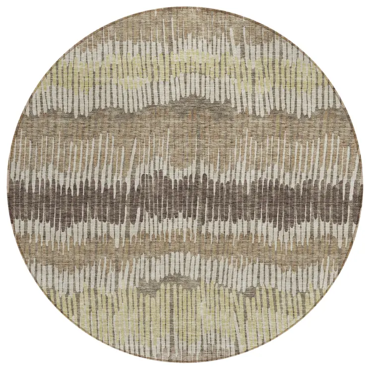 8' Taupe Brown And Beige Round Striped Washable Indoor Outdoor Area Rug