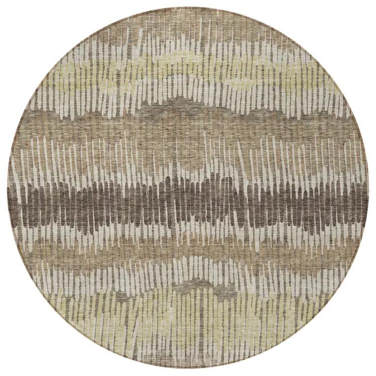 8' Taupe Brown And Beige Round Striped Washable Indoor Outdoor Area Rug