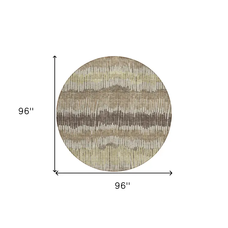 8' Taupe Brown And Beige Round Striped Washable Indoor Outdoor Area Rug