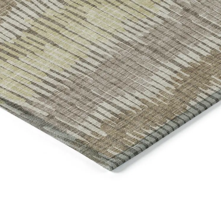 10' X 14' Taupe Brown And Beige Striped Washable Indoor Outdoor Area Rug