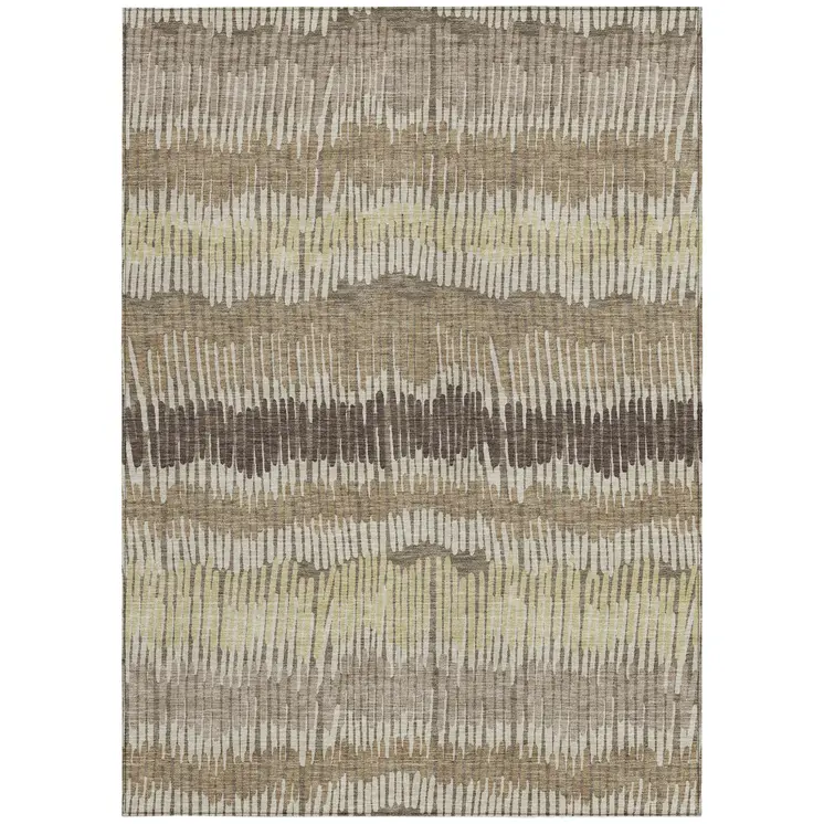 10' X 14' Taupe Brown And Beige Striped Washable Indoor Outdoor Area Rug