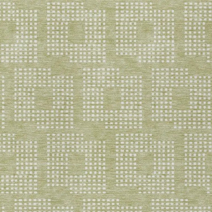 3' X 5' Artichoke Green And Ivory Geometric Washable Indoor Outdoor Area Rug
