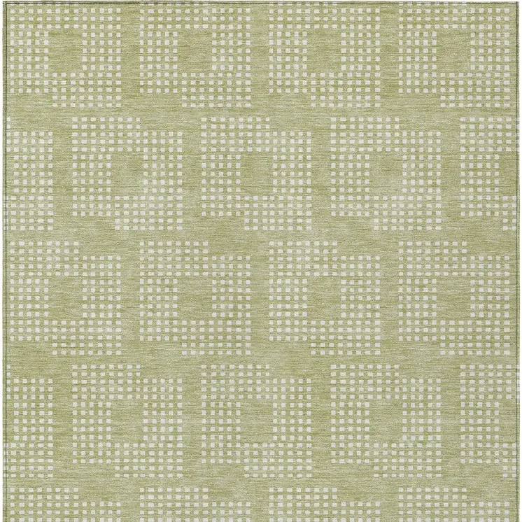 5' X 8' Artichoke Green And Ivory Geometric Washable Indoor Outdoor Area Rug
