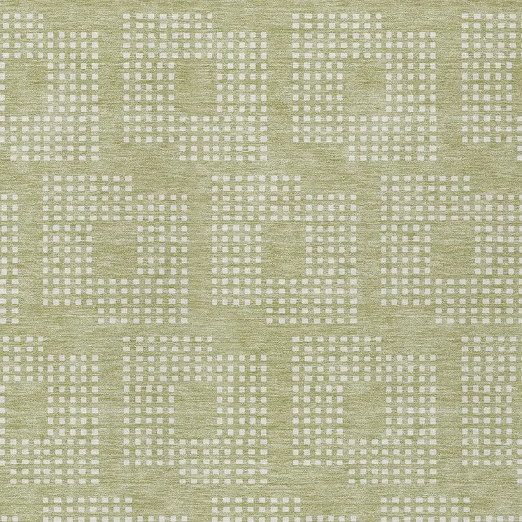 5' X 8' Artichoke Green And Ivory Geometric Washable Indoor Outdoor Area Rug