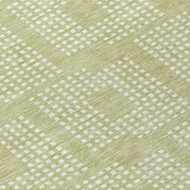8' Artichoke Green And Ivory Round Geometric Washable Indoor Outdoor Area Rug