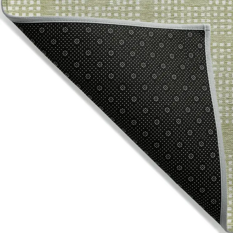 8' X 10' Artichoke Green And Ivory Geometric Washable Indoor Outdoor Area Rug