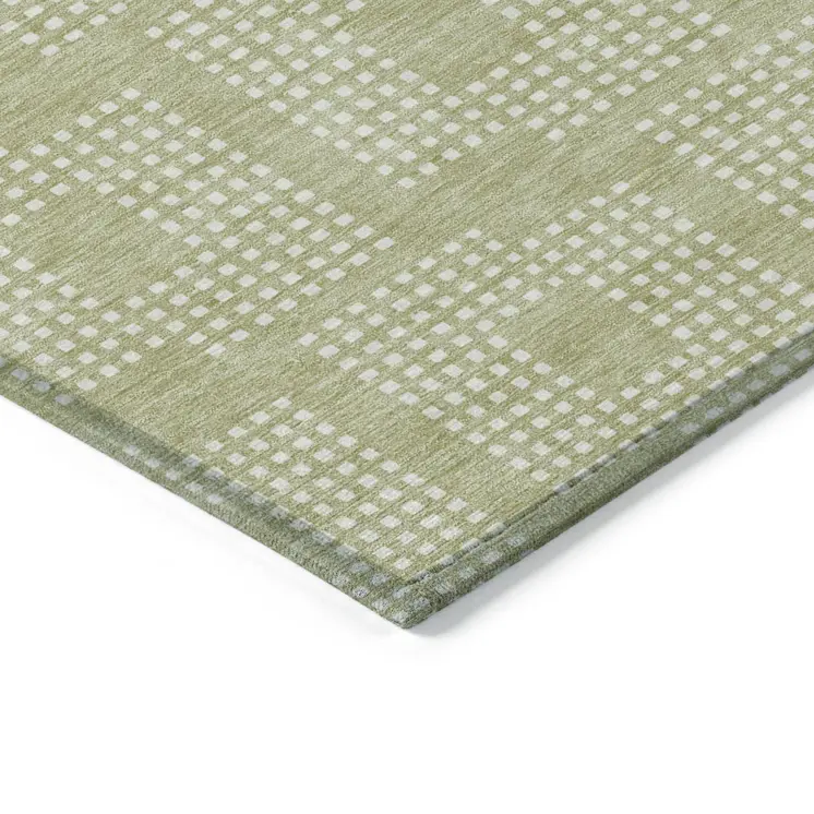 8' X 10' Artichoke Green And Ivory Geometric Washable Indoor Outdoor Area Rug