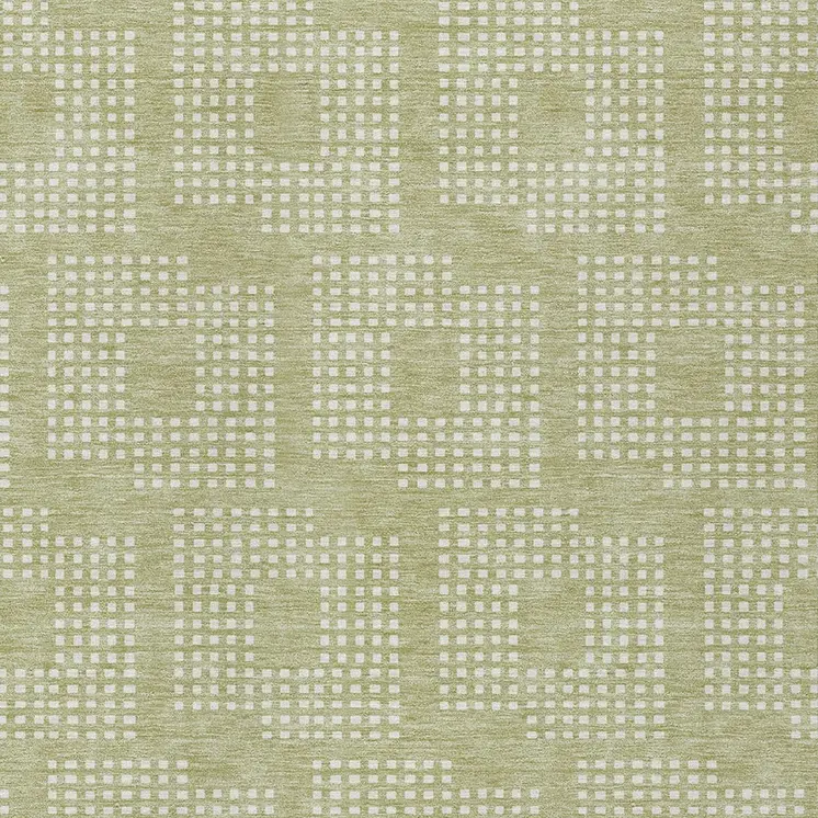 9' X 12' Artichoke Green And Ivory Geometric Washable Indoor Outdoor Area Rug