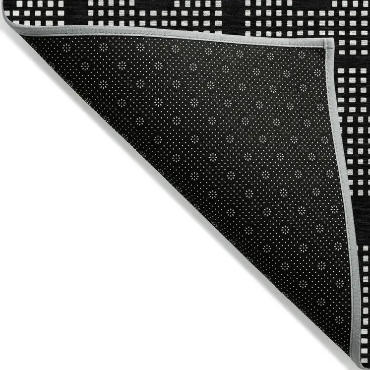 3' X 5' Black And Ivory Geometric Washable Indoor Outdoor Area Rug