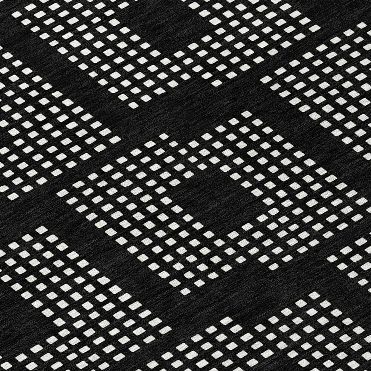 8' Black And Ivory Round Geometric Washable Indoor Outdoor Area Rug
