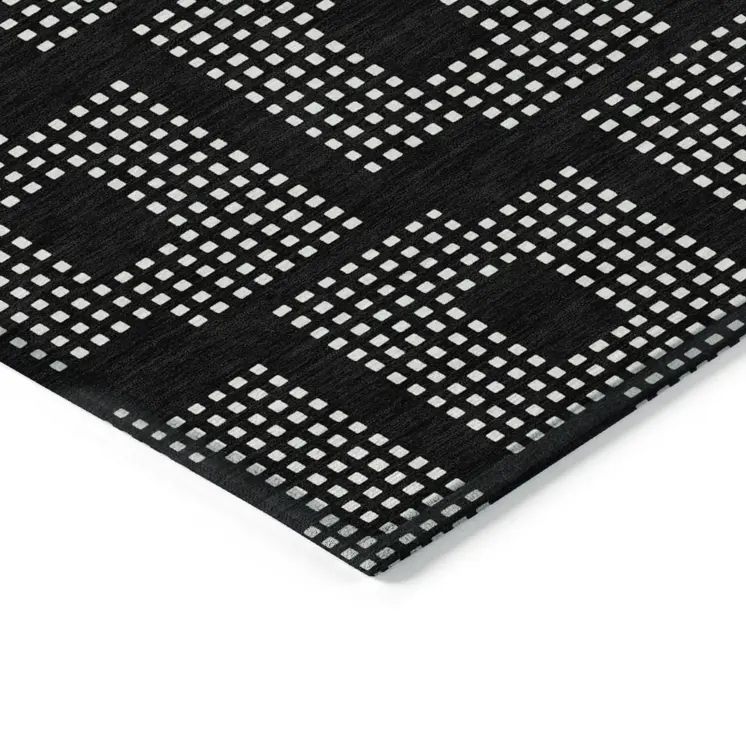 8' X 10' Black And Ivory Geometric Washable Indoor Outdoor Area Rug