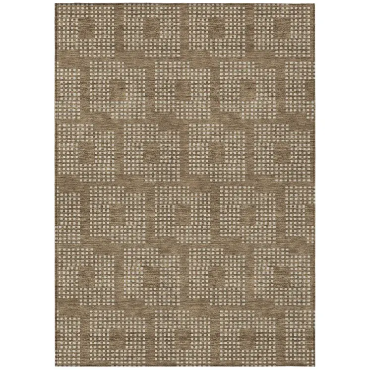 3' X 5' Brown And Ivory Geometric Washable Indoor Outdoor Area Rug