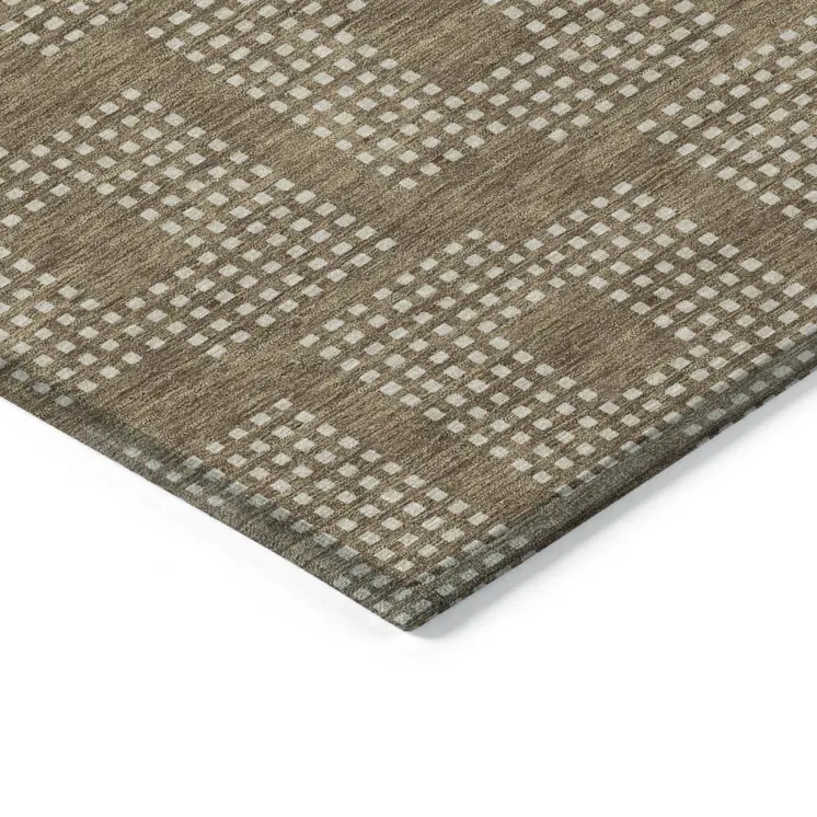 3' X 5' Brown And Ivory Geometric Washable Indoor Outdoor Area Rug