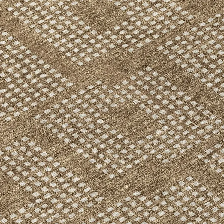 8' Brown And Ivory Round Geometric Washable Indoor Outdoor Area Rug