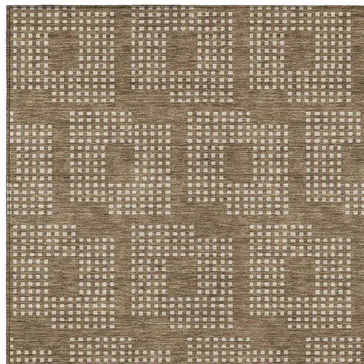 8' X 10' Brown And Ivory Geometric Washable Indoor Outdoor Area Rug