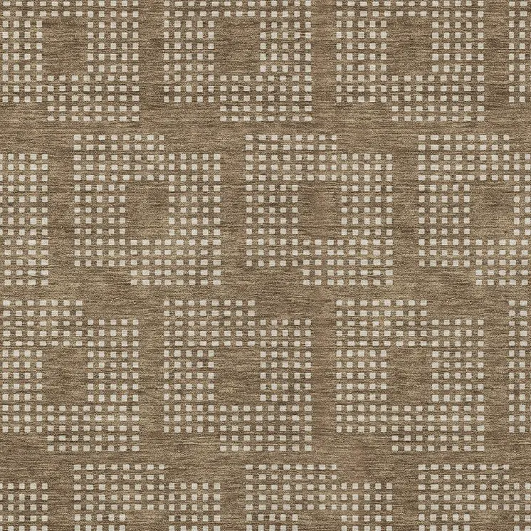 9' X 12' Brown And Ivory Geometric Washable Indoor Outdoor Area Rug