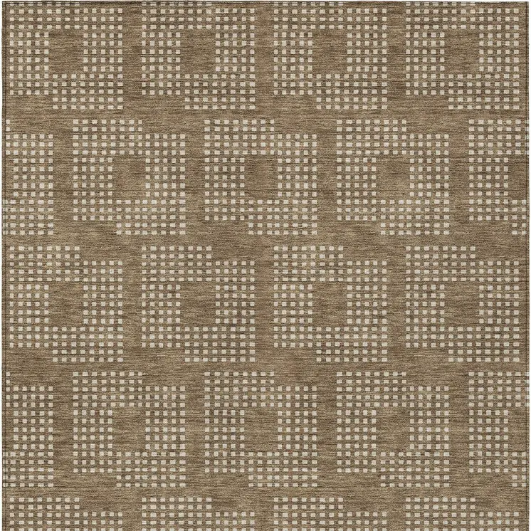 10' X 14' Brown And Ivory Geometric Washable Indoor Outdoor Area Rug