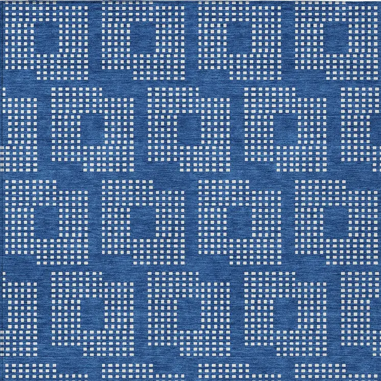 3' X 5' Blue And Ivory Geometric Washable Indoor Outdoor Area Rug