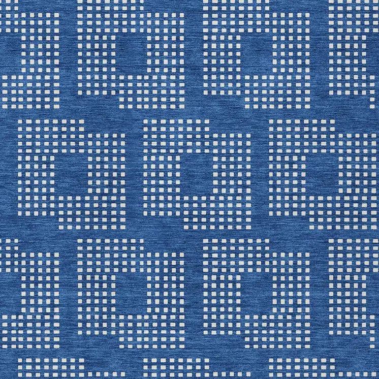 3' X 5' Blue And Ivory Geometric Washable Indoor Outdoor Area Rug