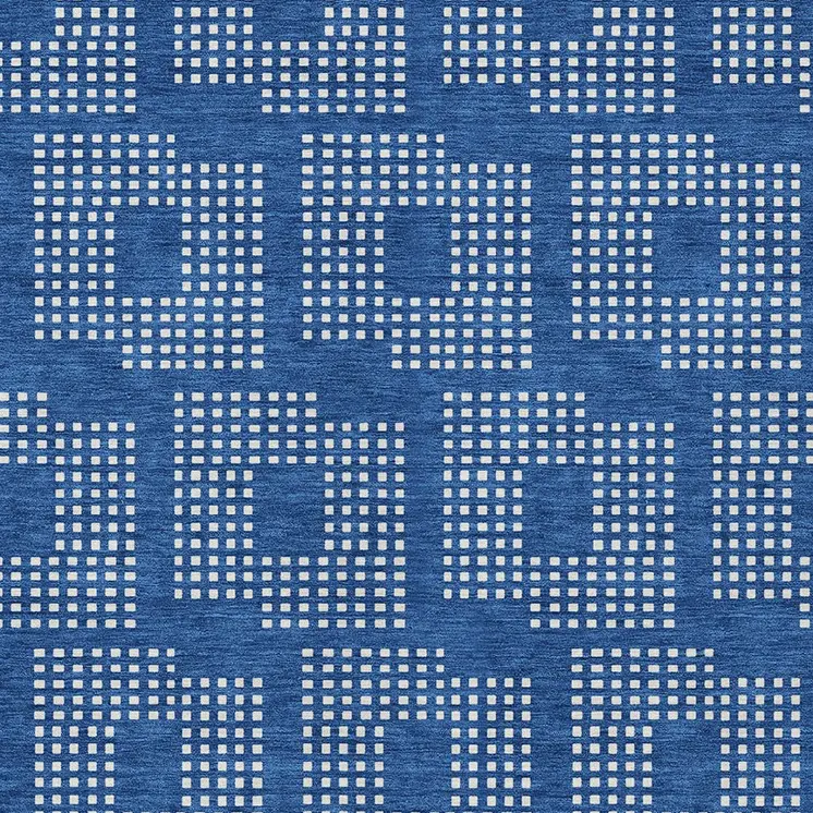 5' X 8' Blue And Ivory Geometric Washable Indoor Outdoor Area Rug