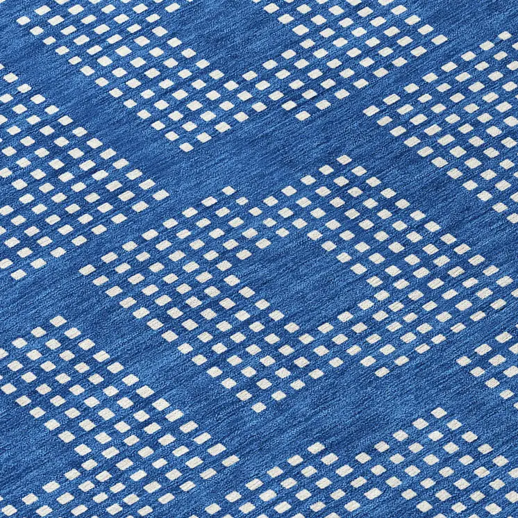 8' Blue And Ivory Round Geometric Washable Indoor Outdoor Area Rug