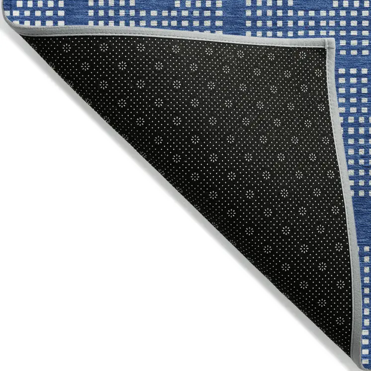 8' X 10' Blue And Ivory Geometric Washable Indoor Outdoor Area Rug