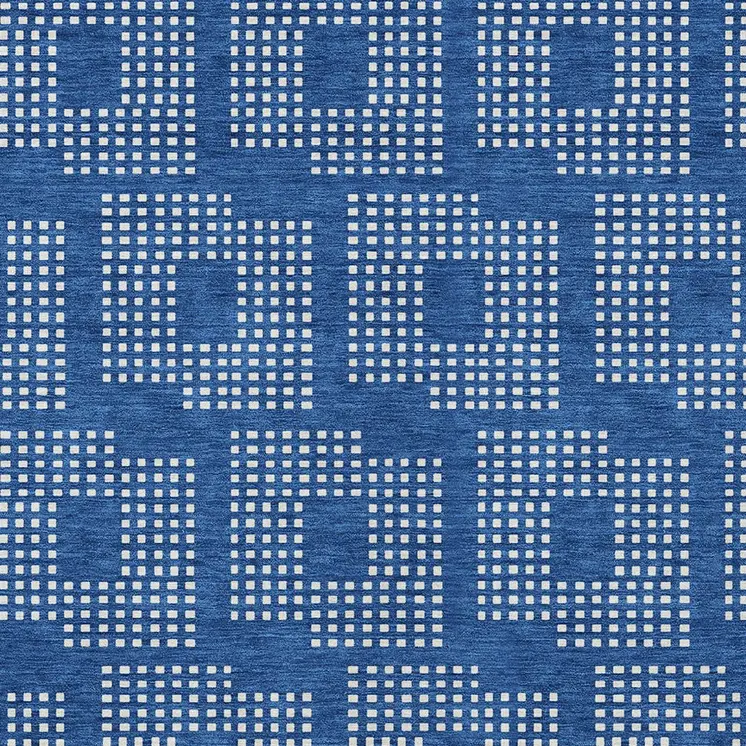 9' X 12' Blue And Ivory Geometric Washable Indoor Outdoor Area Rug