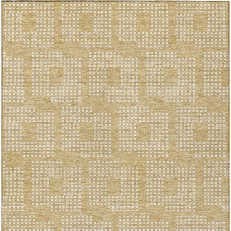 3' X 5' Gold And Ivory Geometric Washable Indoor Outdoor Area Rug