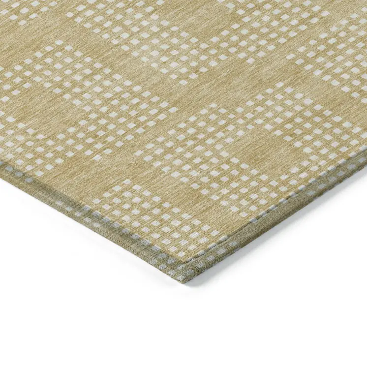 5' X 8' Gold And Ivory Geometric Washable Indoor Outdoor Area Rug