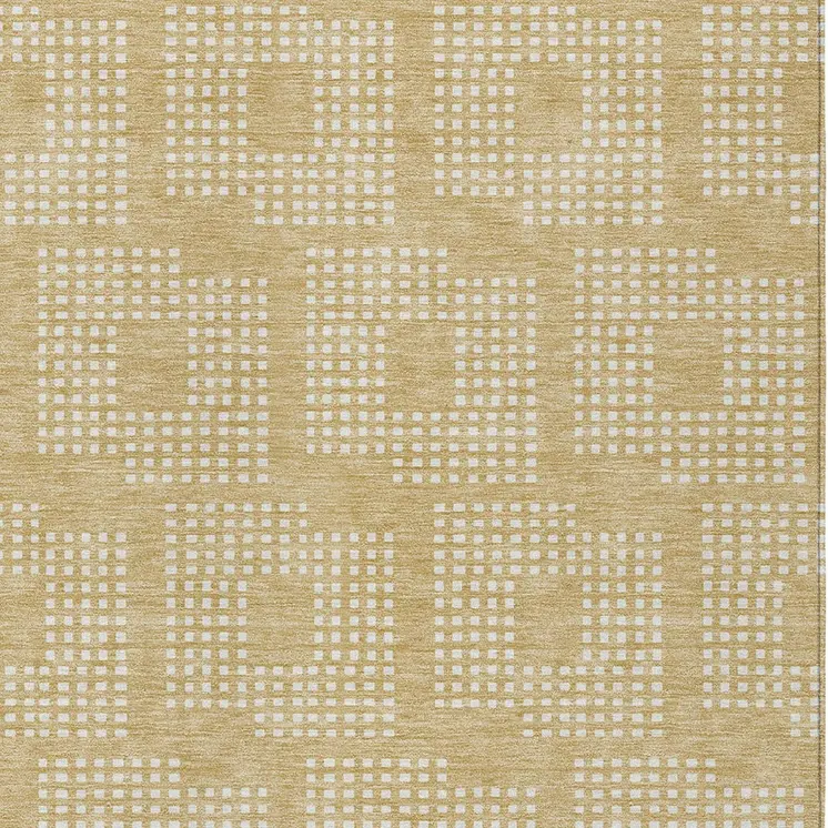 5' X 8' Gold And Ivory Geometric Washable Indoor Outdoor Area Rug