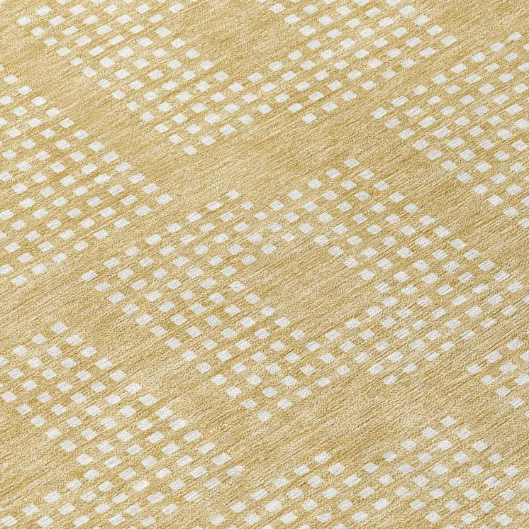 8' Gold And Ivory Round Geometric Washable Indoor Outdoor Area Rug