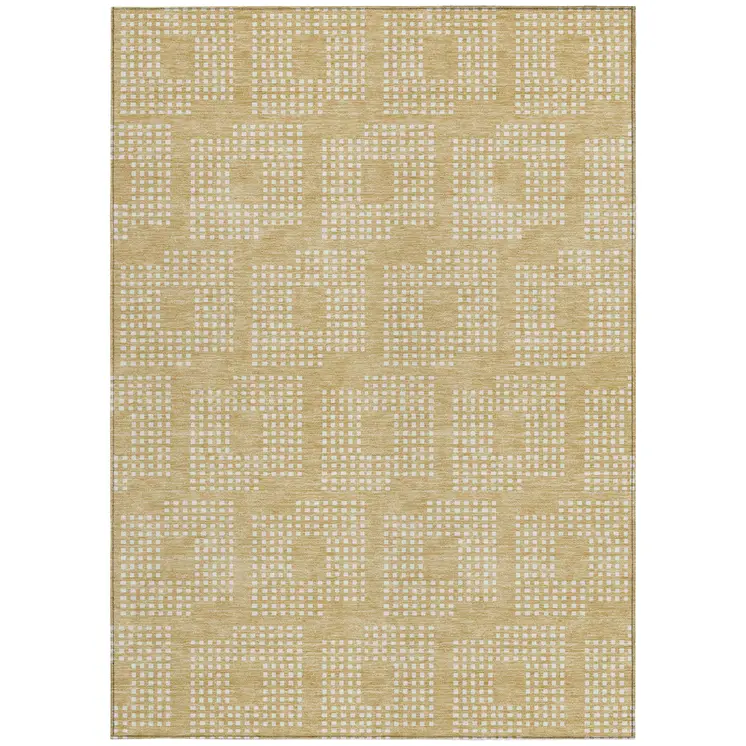8' X 10' Gold And Ivory Geometric Washable Indoor Outdoor Area Rug