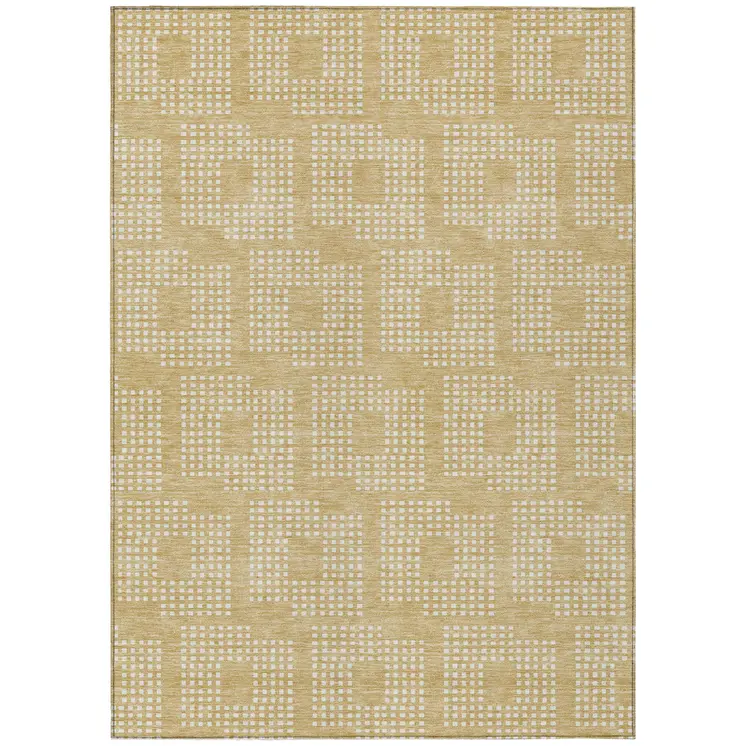 9' X 12' Gold And Ivory Geometric Washable Indoor Outdoor Area Rug