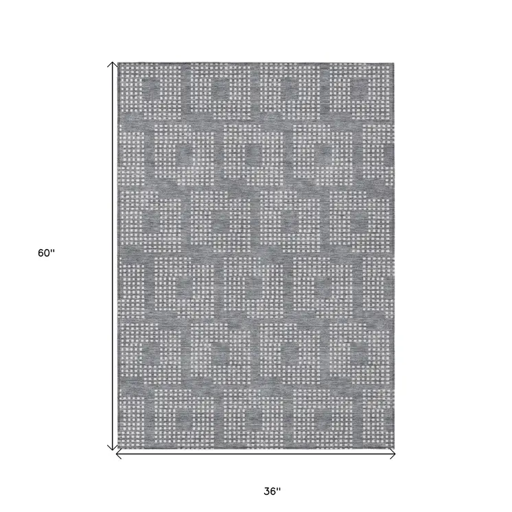 3' X 5' Gray And Ivory Geometric Washable Indoor Outdoor Area Rug