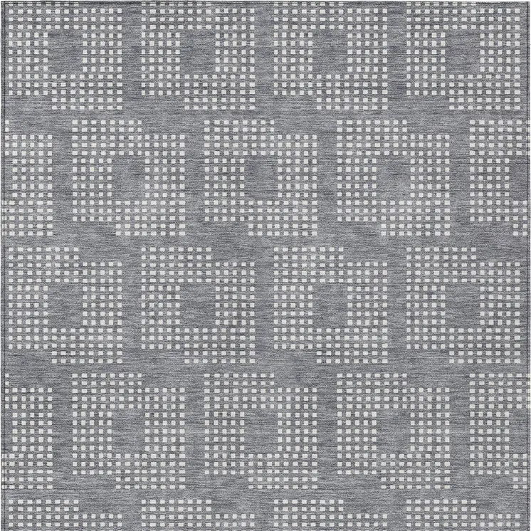 8' X 10' Gray And Ivory Geometric Washable Indoor Outdoor Area Rug