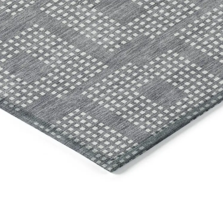 8' X 10' Gray And Ivory Geometric Washable Indoor Outdoor Area Rug
