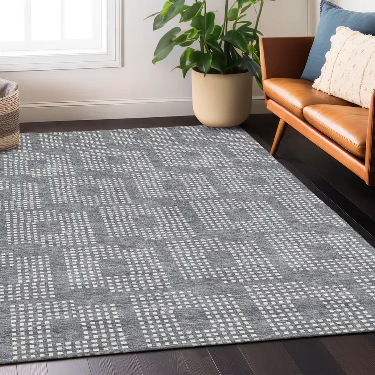 8' X 10' Gray And Ivory Geometric Washable Indoor Outdoor Area Rug