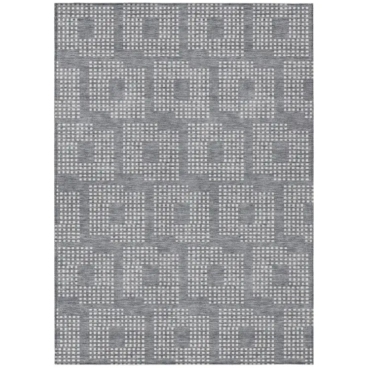 9' X 12' Gray And Ivory Geometric Washable Indoor Outdoor Area Rug