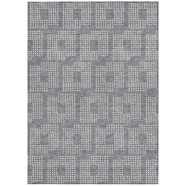 10' X 14' Gray And Ivory Geometric Washable Indoor Outdoor Area Rug