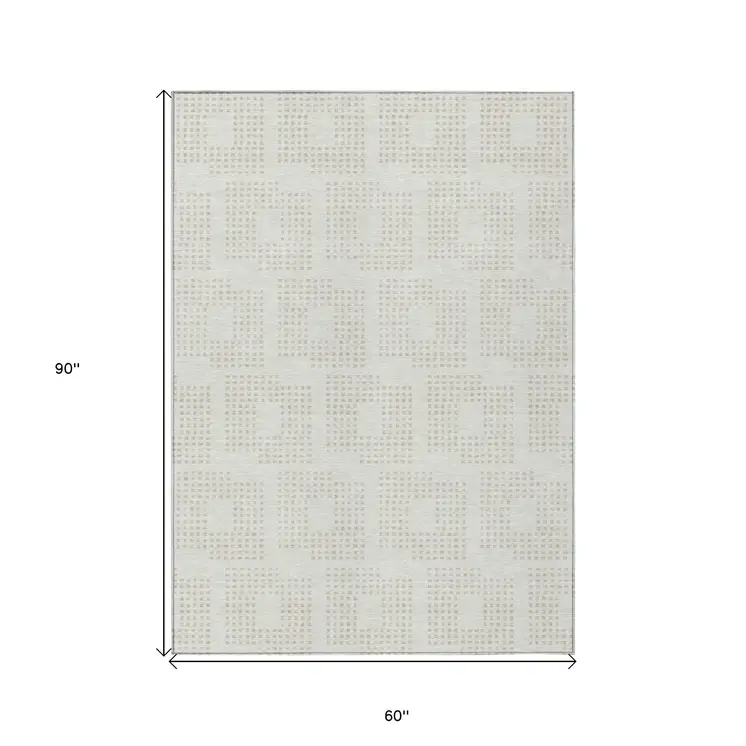 5' X 8' Ivory And Beige Geometric Washable Indoor Outdoor Area Rug