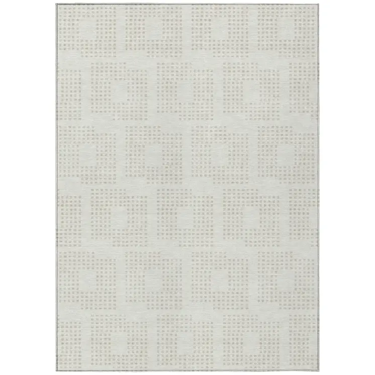 5' X 8' Ivory And Beige Geometric Washable Indoor Outdoor Area Rug