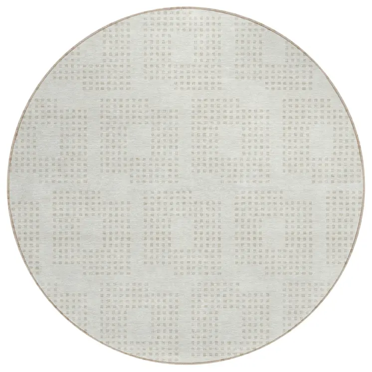 8' Ivory And Beige Round Geometric Washable Indoor Outdoor Area Rug