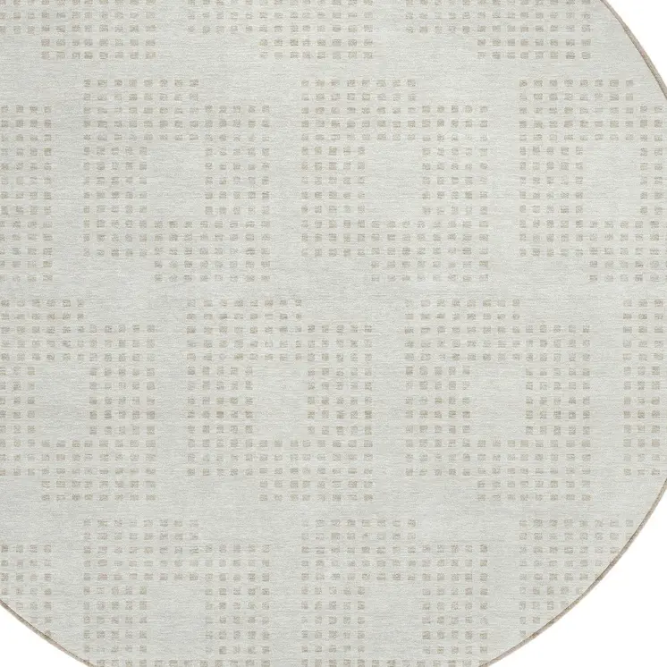 8' Ivory And Beige Round Geometric Washable Indoor Outdoor Area Rug