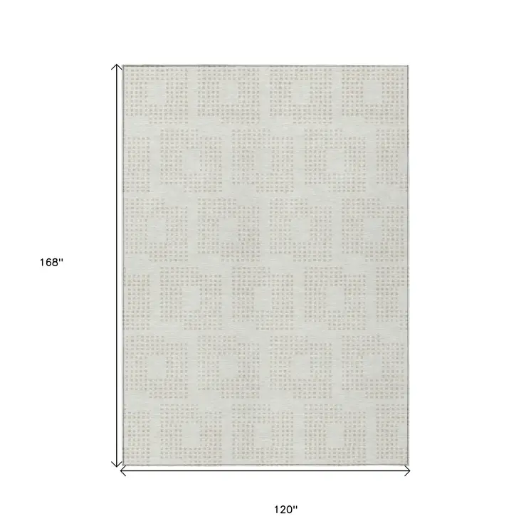 10' X 14' Ivory And Beige Geometric Washable Indoor Outdoor Area Rug