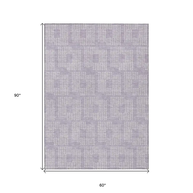 5' X 8' Lavender And Ivory Geometric Washable Indoor Outdoor Area Rug