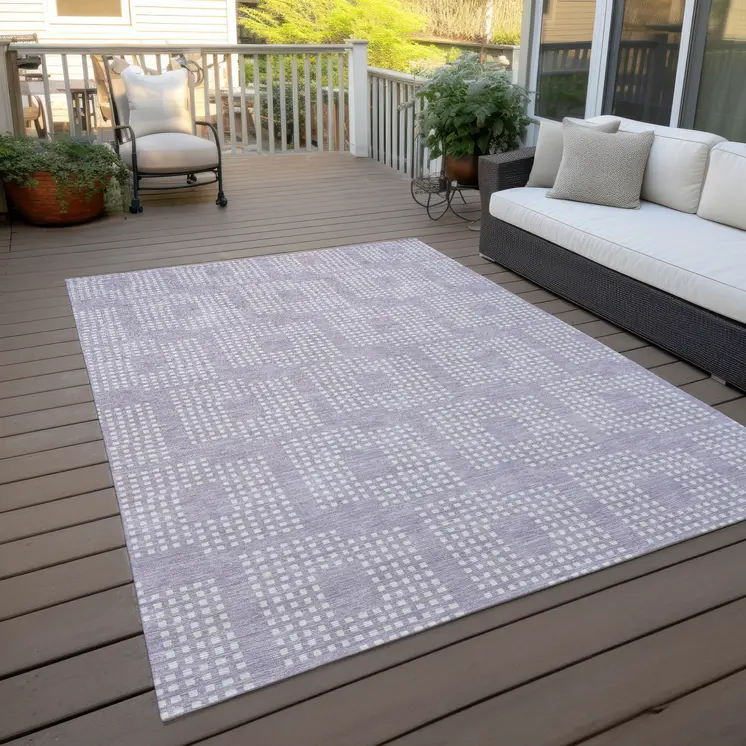 5' X 8' Lavender And Ivory Geometric Washable Indoor Outdoor Area Rug